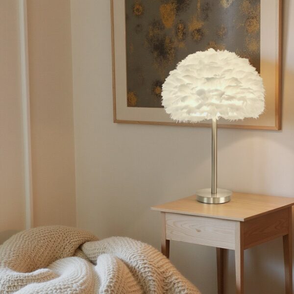 LLT Flynn White Feather Table Lamp with nickel base