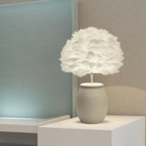 LLT Mixa White Feather Table Lamp with cement base