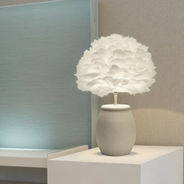 LLT Mixa White Feather Table Lamp with cement base