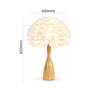 timber base white feather shade bedside table lamp