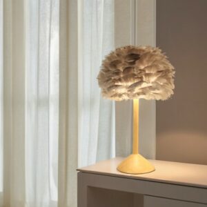 LLT Tex Grey Feather Table Lamp with timber base