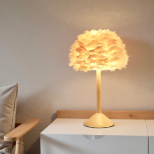LLT Tex Natural Feather Table Lamp with timber base