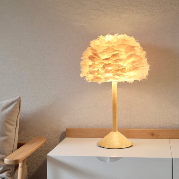 LLT Tex Natural Feather Table Lamp with timber base