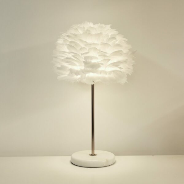 LLT Mac white feather table lamp adds warmth and style