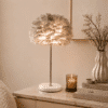 LLT Mac Rose Gold Feather Table Lamp with marble base and grey feather shade