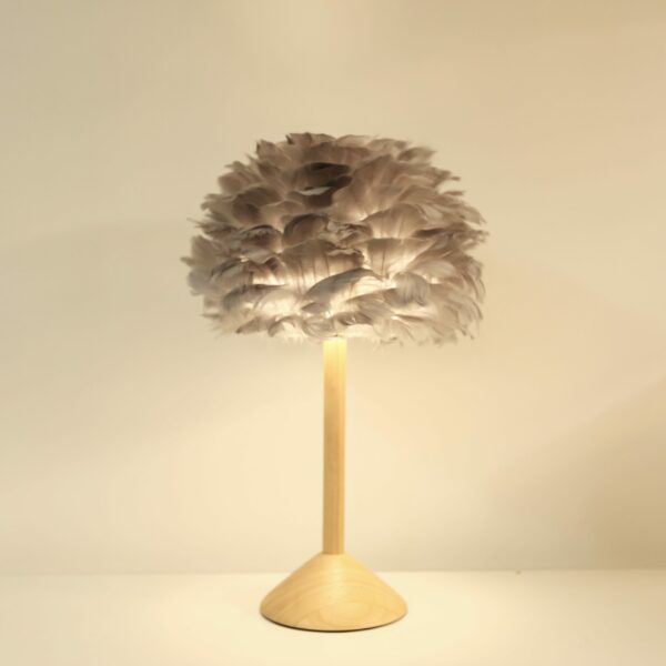 Feather table lamp with natural timber finish