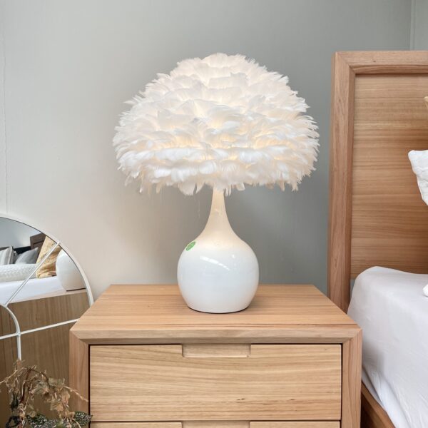Touch White Feather Table Lamp with touch base