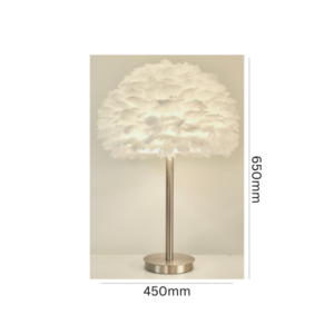Modern white feather lamp with polished nickel stand