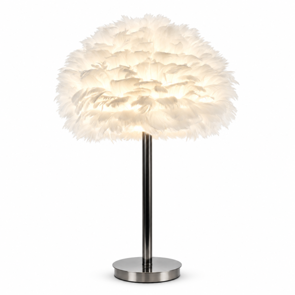 black chrome base white feather lamp