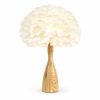 timber base white feather shade bedside table lamp