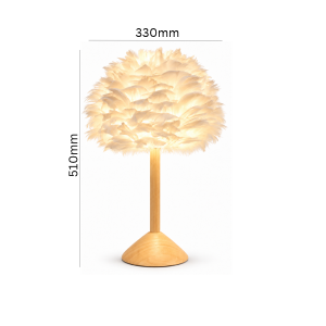white feather timber table lamp