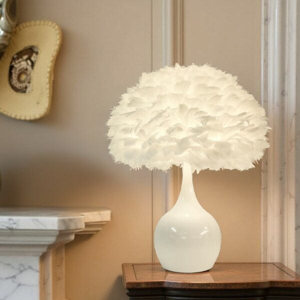 LLT Coco Touch White Feather Table Lamp with touch base