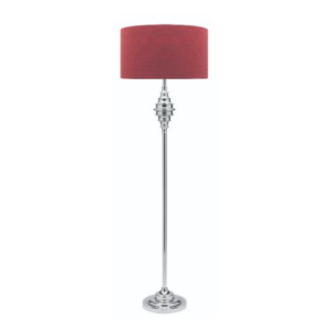 LLF Fibre Chrome Red Floor Lamp with polished chrome sculptural base and bold red textured drum shade
