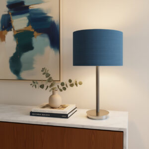 LLT Flynn Fibre Blue Table Lamp with black chrome base
