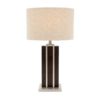 LLT George Table Lamp with nickel and dark timber grain base and natural linen oval shade
