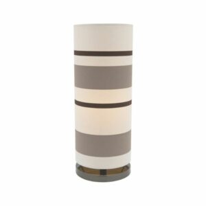 LLT Vardy Bronze Table Lamp with chrome nickel base and warm bronze and white striped cylindrical shade