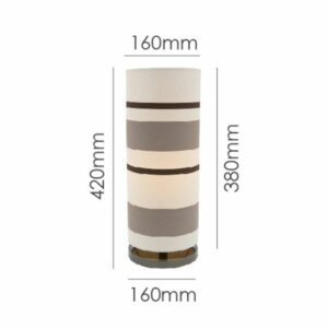 LLT Vardy Bronze table lamp featuring bold bronze and white horizontal striped cylindrical shade on chrome base