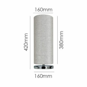 LLT Vardy Grey table lamp featuring slim nickel base and textured grey cylindrical shade