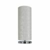 LLT Vardy Grey Table Lamp with polished nickel base and soft grey cylindrical fabric shade