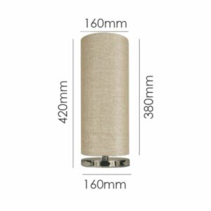 LLT Vardy Linen table lamp featuring slim chrome base and soft natural linen cylindrical shade