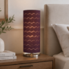 LLT Vardy Purple Table Lamp with chrome nickel base and bold purple laser cut wave cylindrical shade