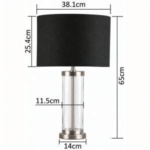 LLT Empire Black Silver Table Lamp close up of black linen drum shade fabric texture and silver nickel fitting connection