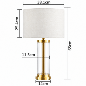 LLT Empire White Gold Table Lamp close up of off-white linen drum shade fabric texture and brass finish fitting connection