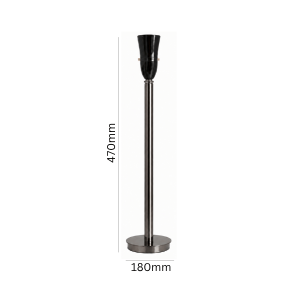 LLT Flynn Black Chrome Table Lamp Base close up of 180mm round black chrome base plate and stem connection detail
