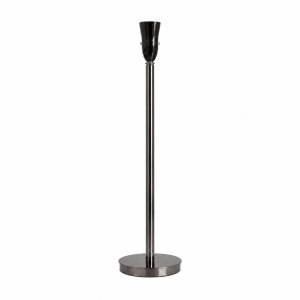 LLT Flynn Black Chrome Table Lamp Base close up of 180mm round black chrome base plate and stem connection detail