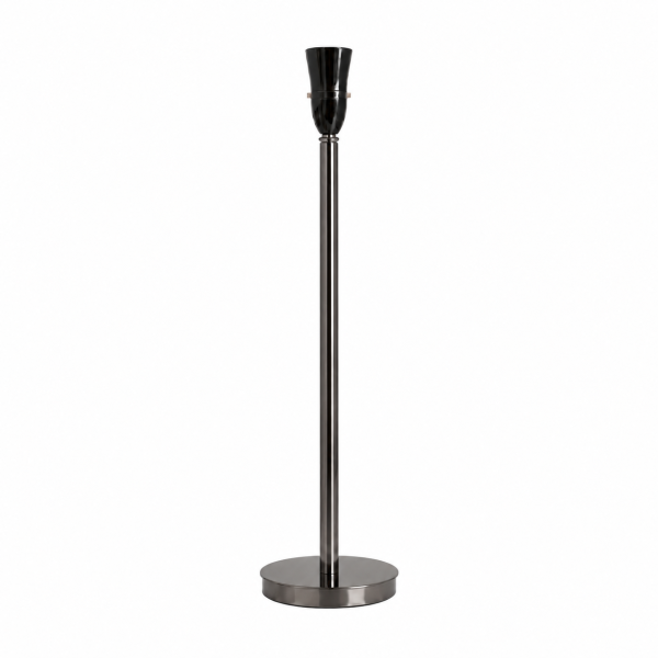 LLT Flynn Black Chrome Table Lamp Base close up of 180mm round black chrome base plate and stem connection detail