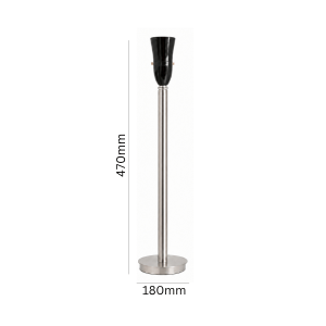 LLT Flynn Nickel Table Lamp Base with slim brushed nickel stem and round base at 470mm tall showing dimensions against white background