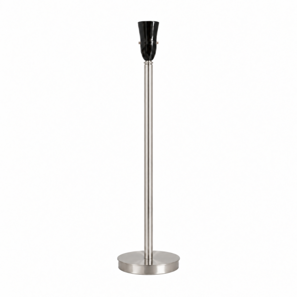 LLT Flynn Nickel Table Lamp Base with slim brushed nickel stem and round base at 470mm tall showing dimensions against white background
