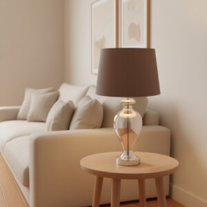 clear glass brown shade table lamp