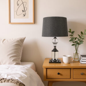 LLT Emerson Charcoal Table Lamp with crystal and black chrome base