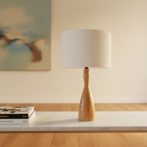LLT Schroder White Table Lamp with faux timber finish contoured base